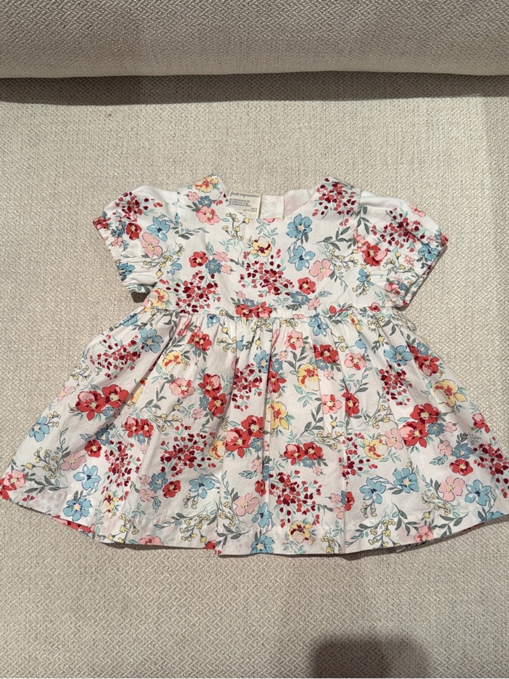 Floral Baby Dress in White with Red & Blue Flowers 12 months